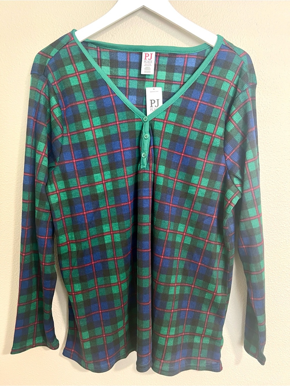 NWT PJ Place Green & Blue Plaid Long-Sleeve Pajama Top